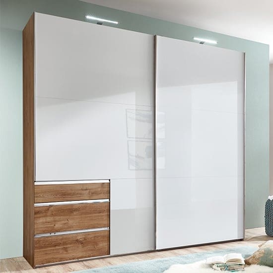 kraz wide wooden sliding door wardrobe white planked oak