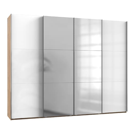 kraza mirrored sliding 4 dr wardrobe gloss white and oak