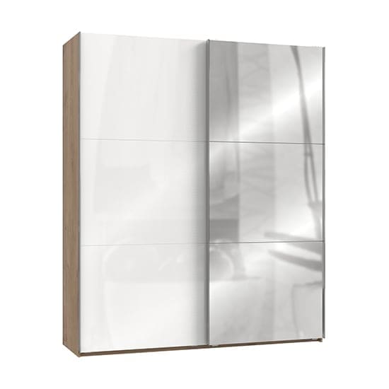 kraza mirrored sliding dr wardrobe gloss white planked oak