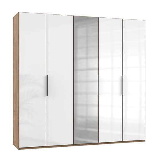 kraza mirrored wardrobe white n planked oak 5 doors