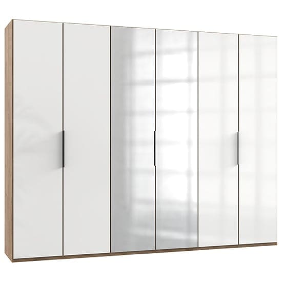 kraza mirrored wardrobe white n planked oak 6 doors