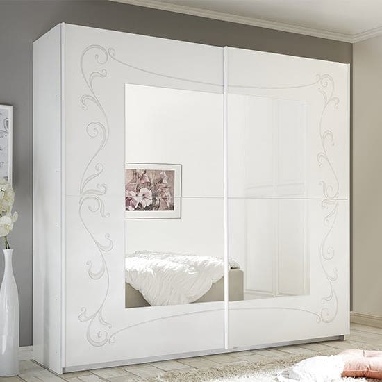 lerso sliding door mirrored wardrobe serigraphed white