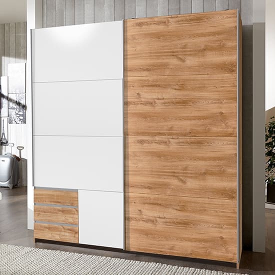 limoni sliding door wardrobe planked oak and white