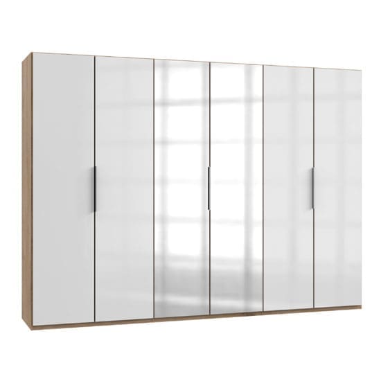 lloyd mirrored wardrobe gloss white planked oak 6 doors