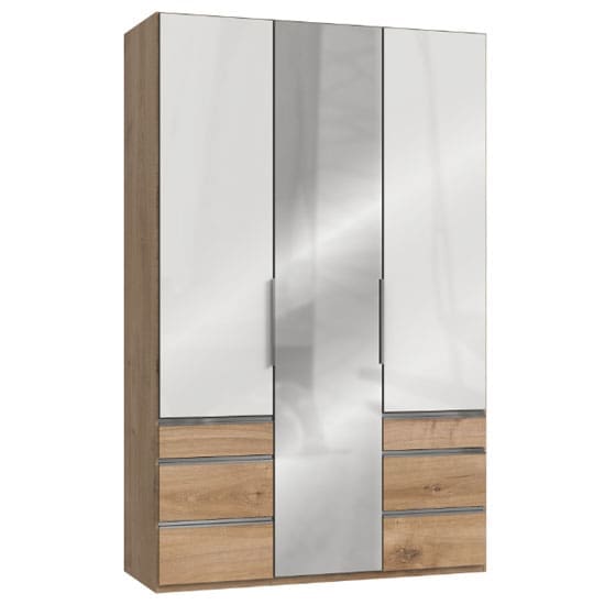 lloyd tall 3 door mirror wardrobe gloss white planked oak