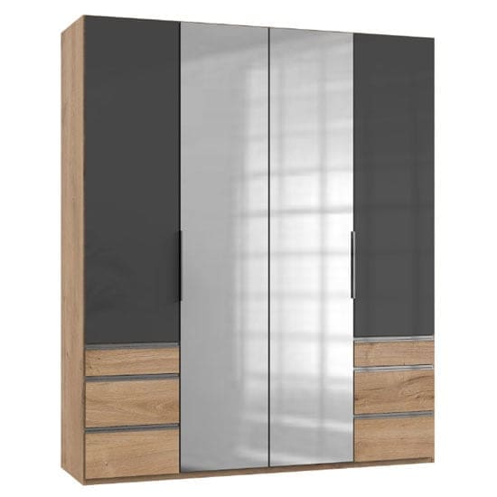 lloyd tall 4 doors mirror wardrobe gloss grey planked oak