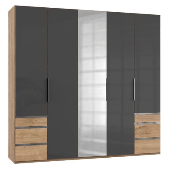 lloyd tall 5 doors mirror wardrobe gloss grey planked oak