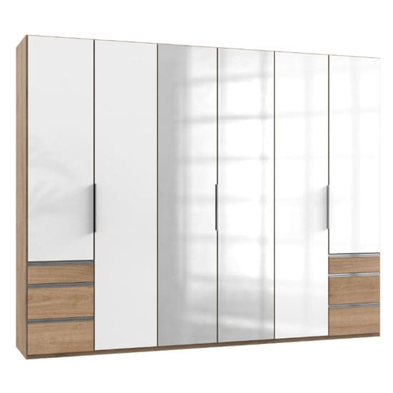 lloyd tall 6 door mirror wardrobe gloss white planked oak