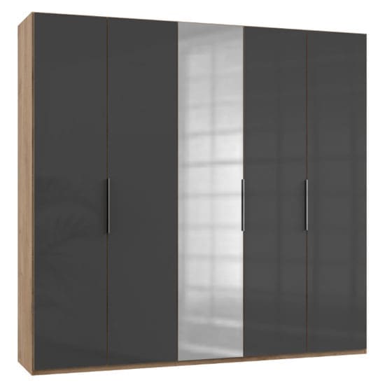 lloyd tall mirror wardrobe gloss grey planked oak 5 doors