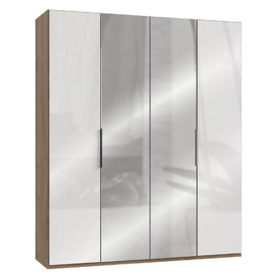 lloyd tall mirror wardrobe gloss white planked oak 4 door