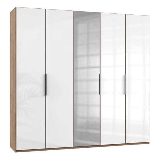 lloyd tall mirror wardrobe gloss white planked oak 5 door