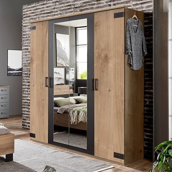 malmo mirrored wardrobe planked oak graphite