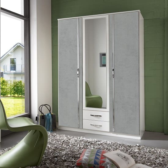 milden mirror wardrobe white grey