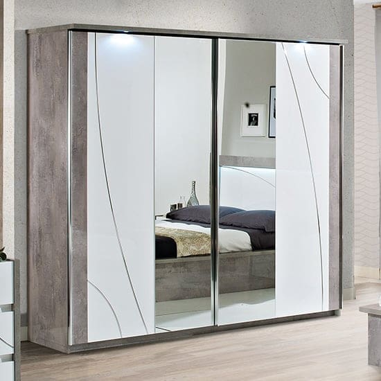 namilon led large mirrored wardrobe white grey marble effect