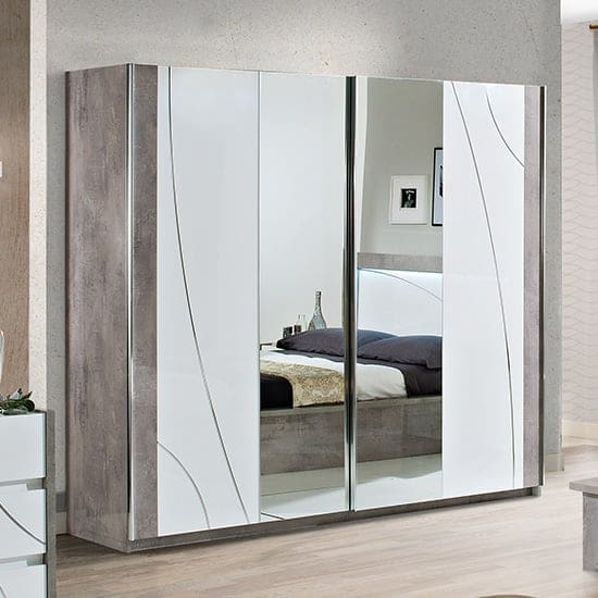 namilon mirrored sliding door wardrobe white grey marble