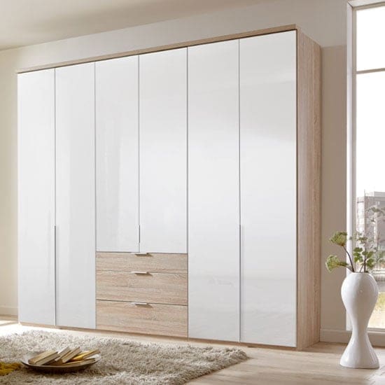 new xork tall 6 door wooden wardrobe high gloss white oak