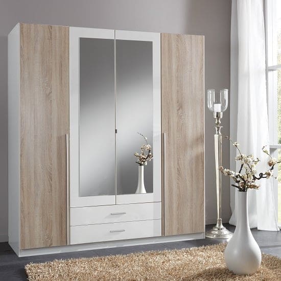 norell large mirrored wardrobe white oak