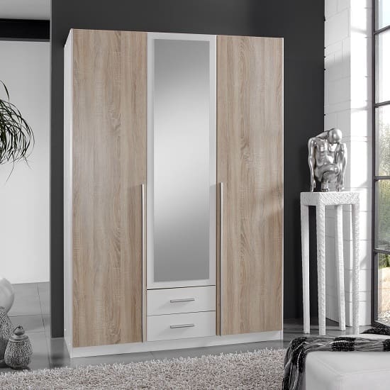 norell mirrored wardrobe white oak