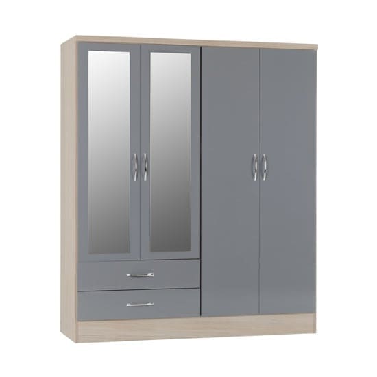 nunky mirrored wardrobe grey gloss 4 doors 2 drawers