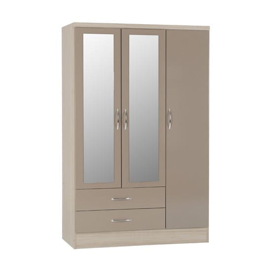 nunky mirrored wardrobe oyster gloss 3 doors 2 drawers