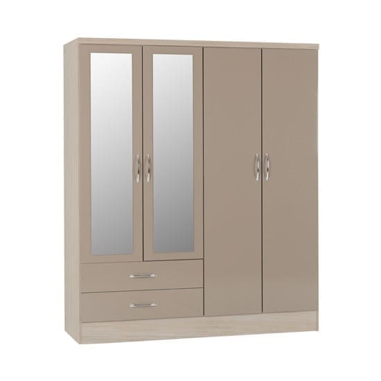 nunky mirrored wardrobe oyster gloss 4 doors 2 drawers