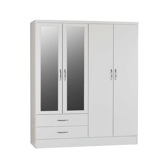 nunky mirrored wardrobe white gloss 4 doors 2 drawers