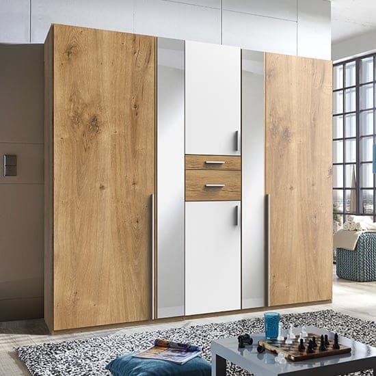 odessa mirrored wooden wardrobe planked oak white