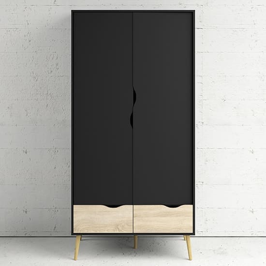 oklo wardrobe 2 doors 2 drawers black oak