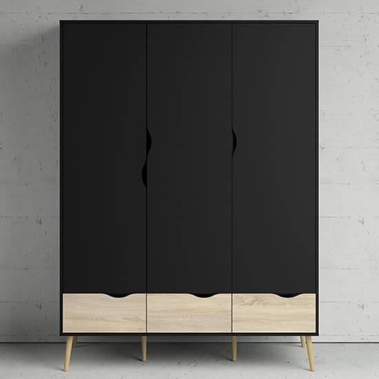 oklo wardrobe 3 doors 3 drawers black oak