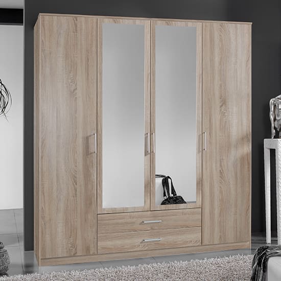 osaka mirrored large wooden wardrobe oak effect