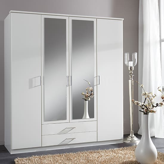 osaka mirrored large wooden wardrobe white