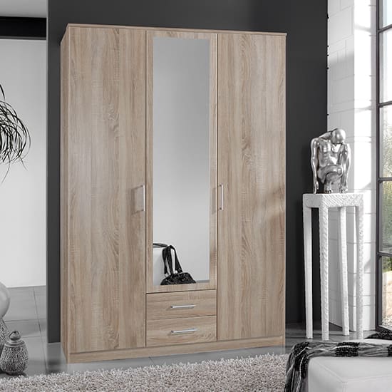 osaka mirrored wooden wardrobe oak effect 2 doors