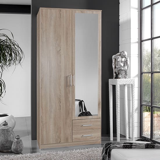 osaka mirrored wooden wardrobe oak effect 2 drawers