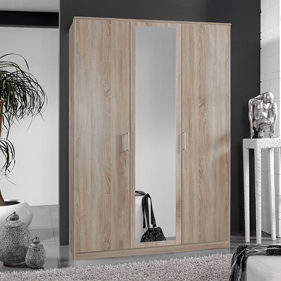 osaka mirrored wooden wardrobe oak effect