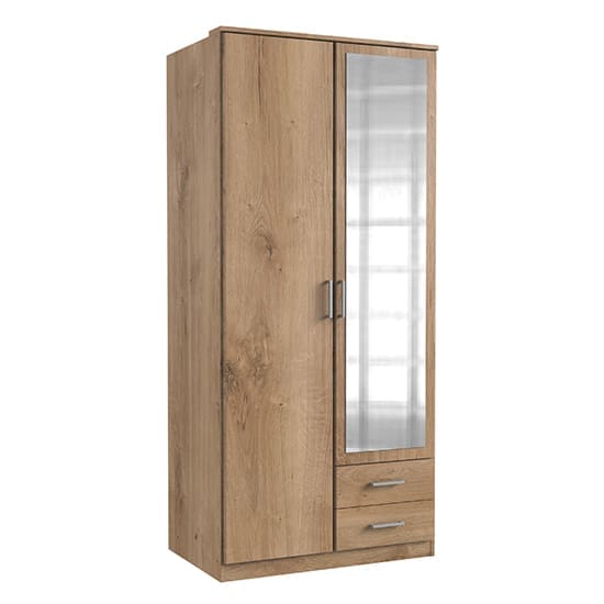 osaka mirrored wooden wardrobe planked oak 2 drawers