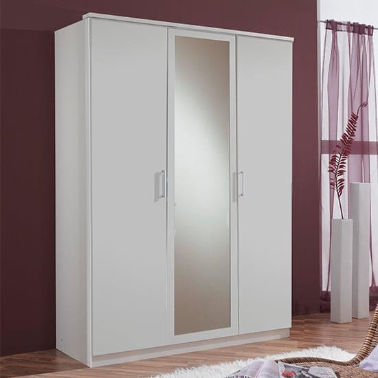 osaka mirrored wooden wardrobe white