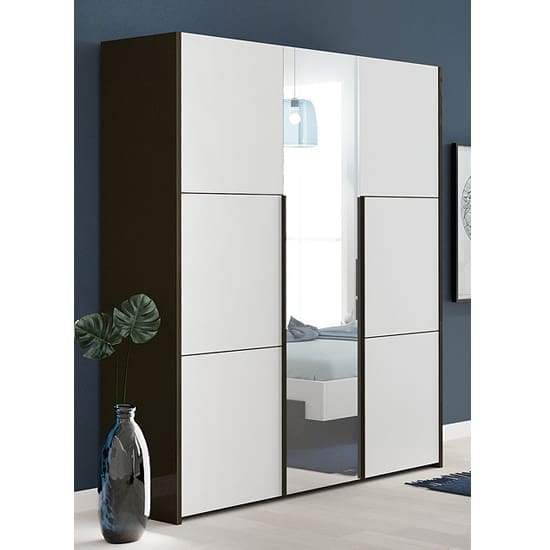 pasco mirrored wardrobe grey white gloss 3 doors