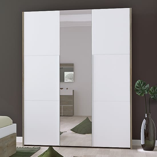 pasco mirrored wooden wardrobe oak white 3 doors