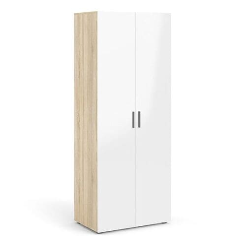 perkin high gloss wardrobe 2 doors oak white