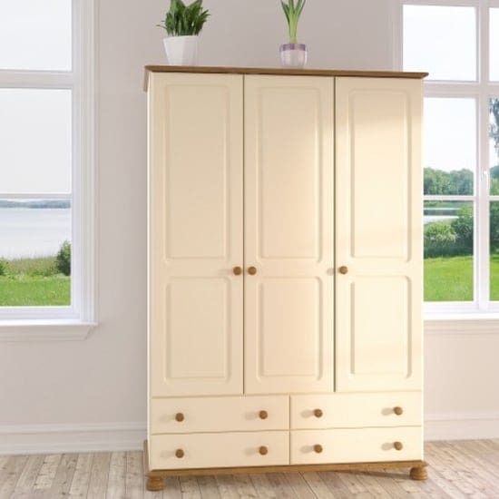 richland wooden wardrobe 3 doors cream pine