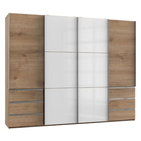 royd mirrored sliding wardrobe white planked oak 4 doors