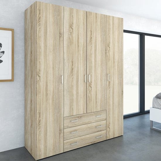 scalia wooden wardrobe oak 4 doors 3 drawers