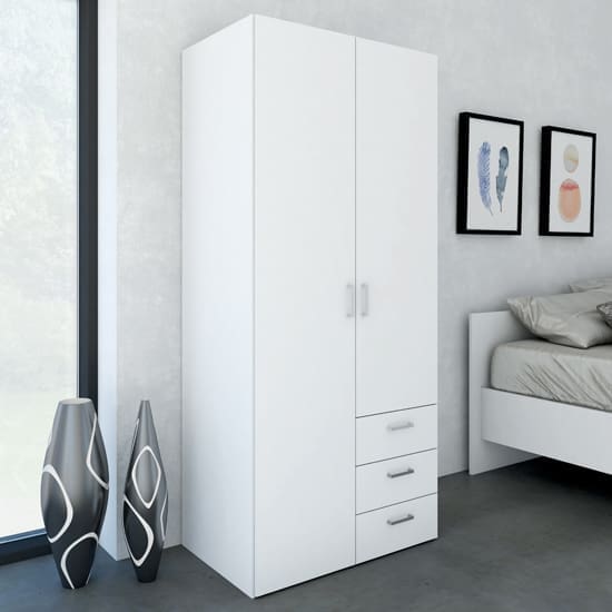 scalia wooden wardrobe white 2 doors 3 drawers