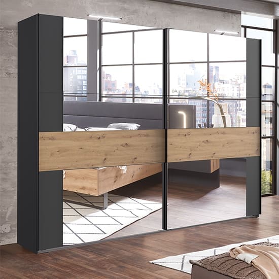 shanghai mirrored wardrobe artisan oak graphite