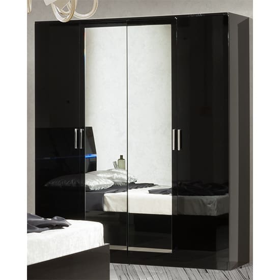 simona wooden wardrobe black gloss 4 doors