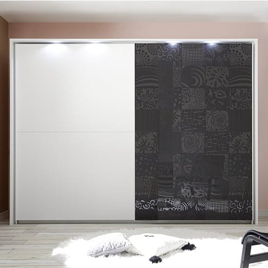 soxa led sliding door wooden wardrobe serigraphed grey