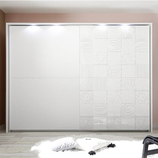 soxa led sliding door wooden wardrobe serigraphed white