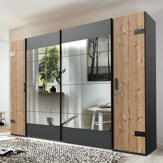 stockholm mirrored sliding wardrobe silver fir graphite