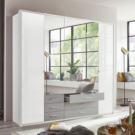 sumatra mirror wardrobe white high gloss light grey