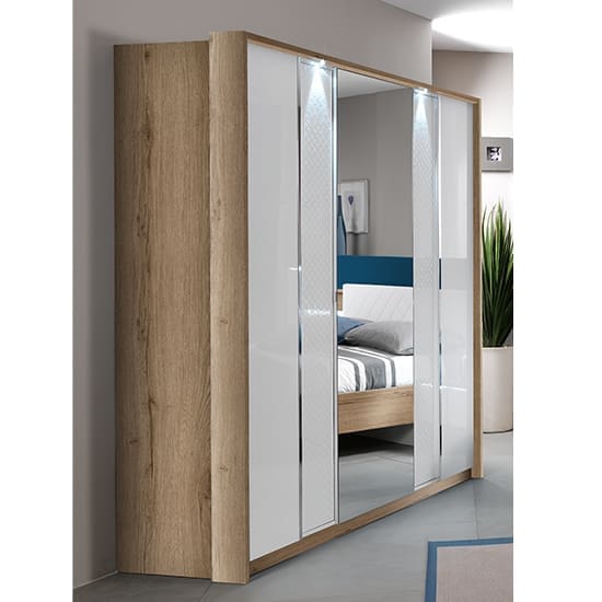 urbino led wooden wardrobe oak white 3 doors